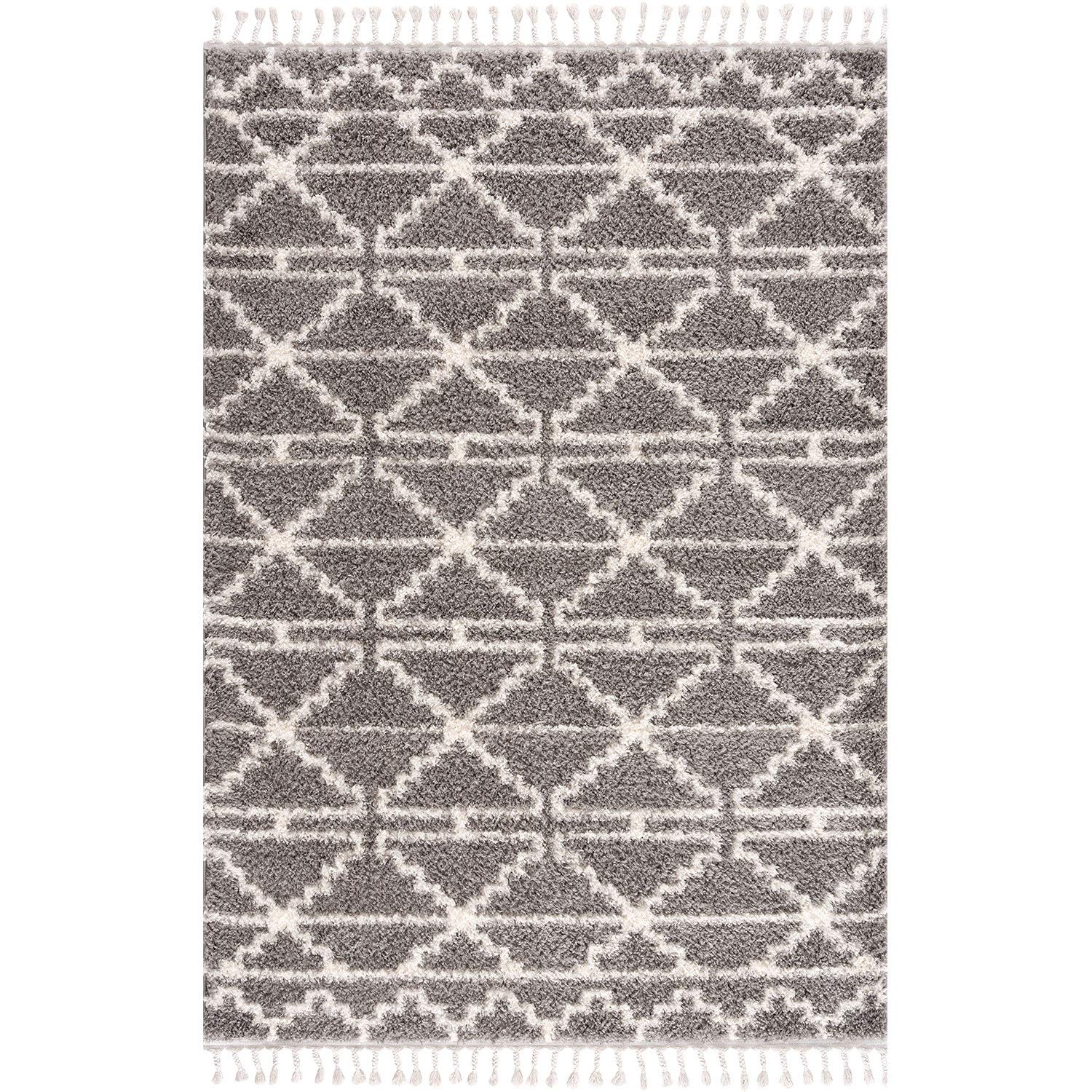 carpet city Tapis de Salon, à Poils Longs, Style Ethnique, 200 x 290 cm, Gris crème, avec Franges