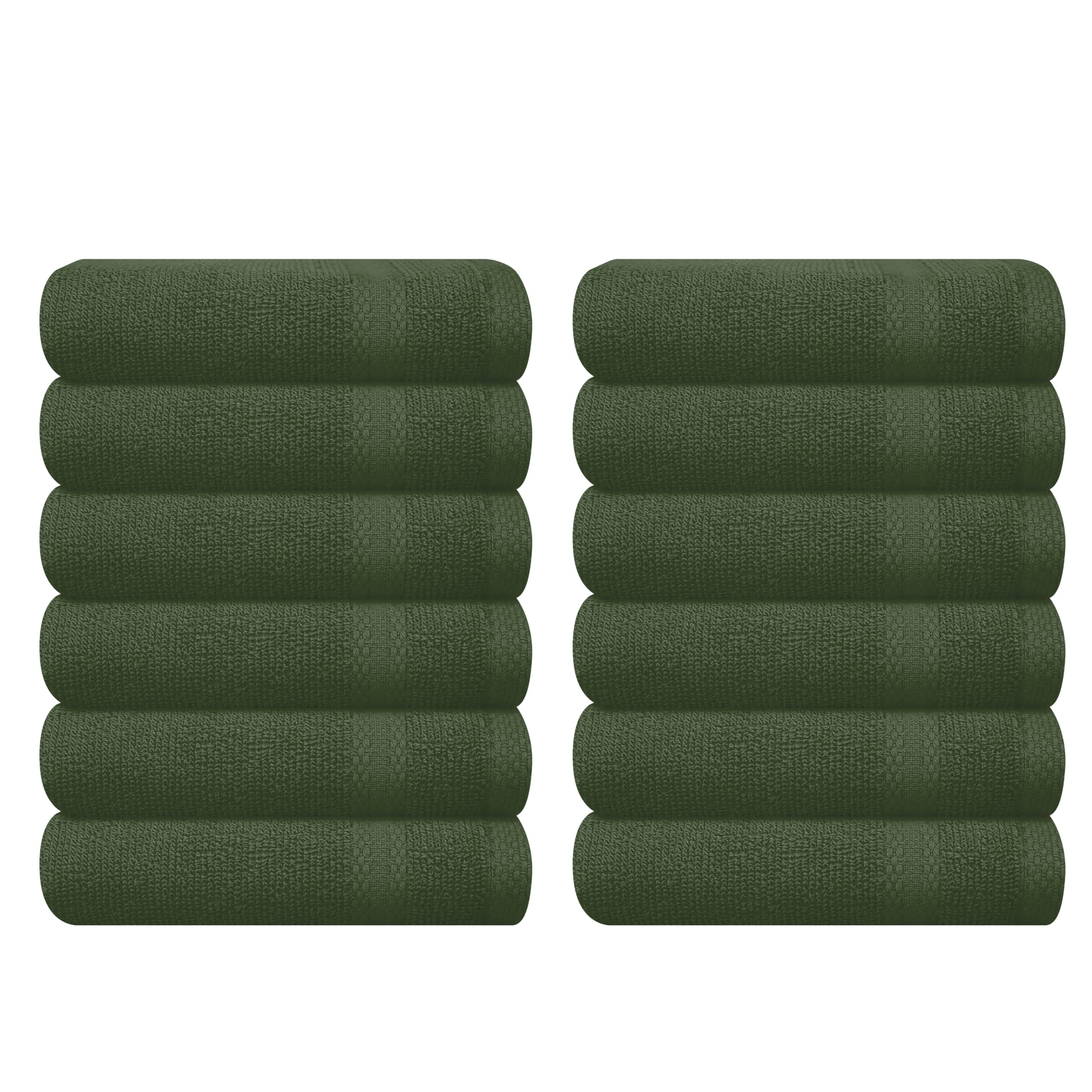 GLAMBURG Ultra Soft 12-Piece Washcloths Set 13x13-100% Ringspun Cotton - Durable &amp; Highly Absorbent Face Towels - Ideal for use in Bathroom, Kitchen, Gym, Spa &amp; General Cleaning - Olive Green