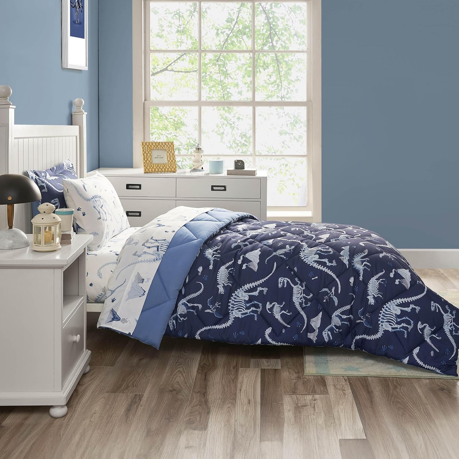 Blue Dinosaur Twin Comforter Set for Boys, 5 Pieces Kids Bedroom Bedding with Sheets and Pillowcase, Super Soft Lightweight for All Season, Machine Washable - Image 6