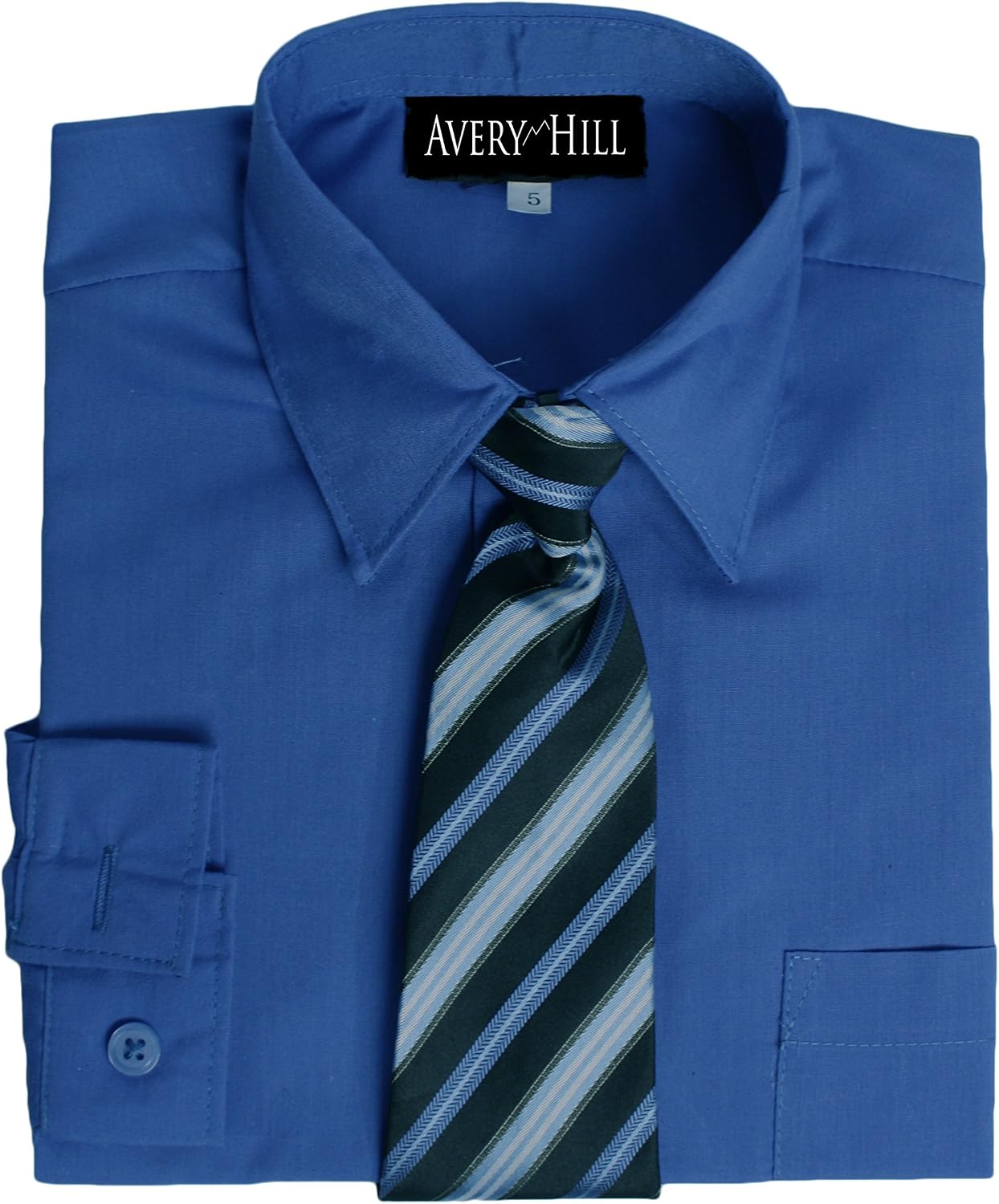 Avery Hill Boys Dress Shirt and Tie Set, Long Sleeve Formal Button Down for Wedding, Church, School Uniform