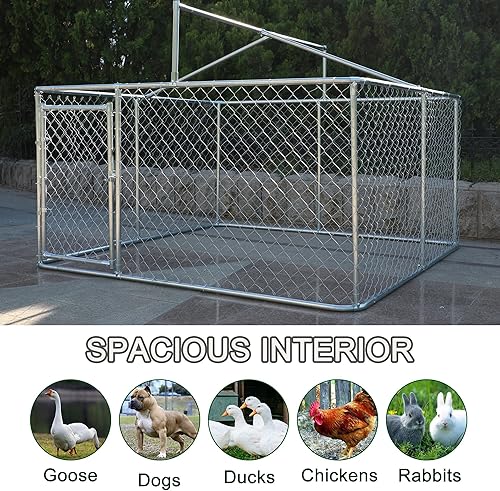 Miniatura 9 de KTATK Jaula grande para perros para exteriores con cubierta UV e impermeable, valla de metal galvanizado a prueba de óxido para cachorros, con