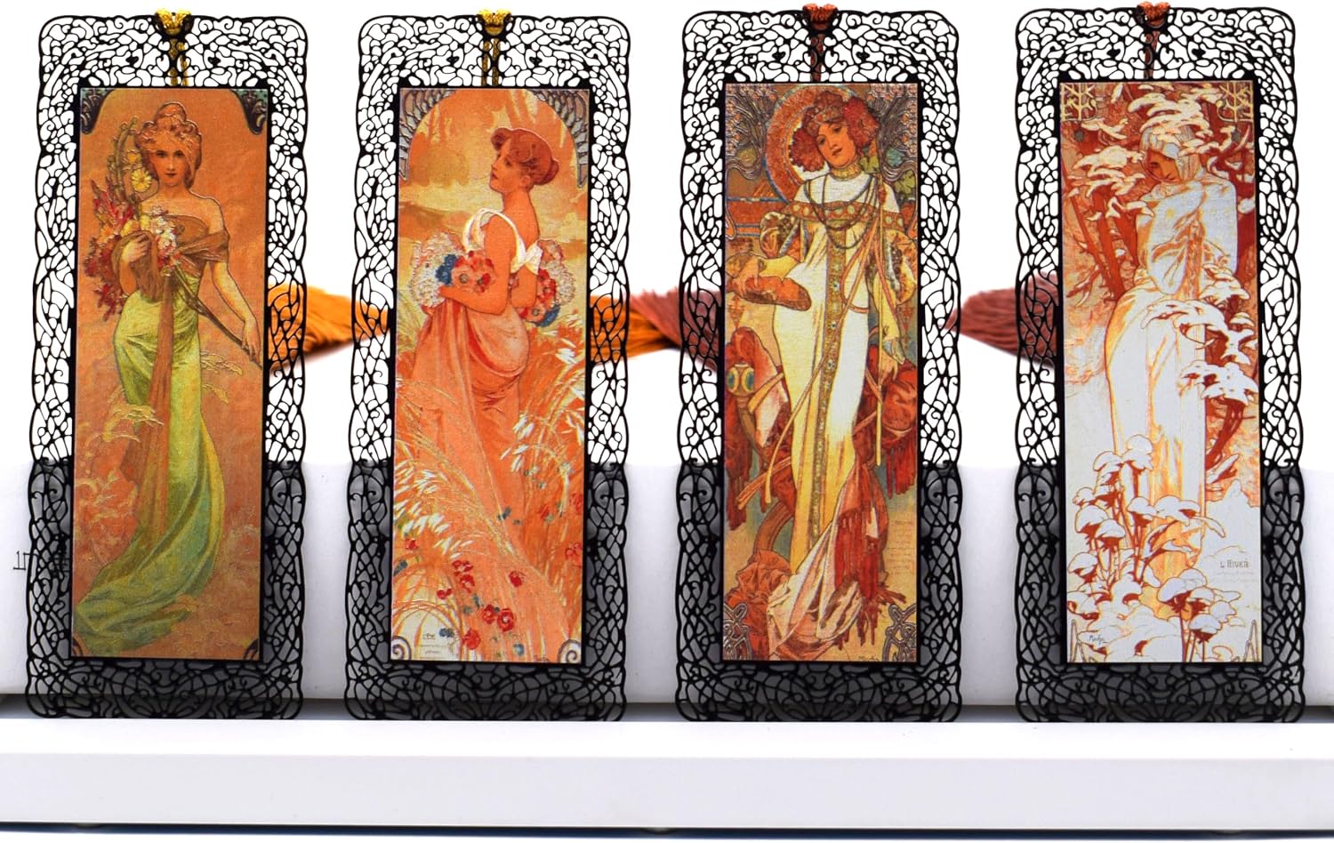 BLBMH Metal Bookmarks for Women Alphonse Mucha Birthday Christmas Gifts Unique Mother's Day Teacher Appreciation Gifts for Book Lovers Friends Readers - Winter image 4