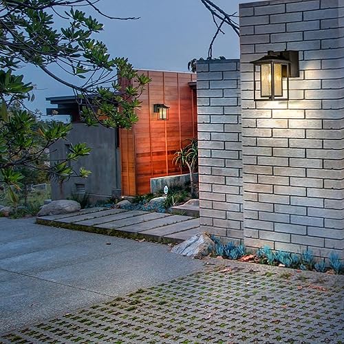 Miniatura 9 de 1 luz exterior negra luz exterior del anochecer al amanecer, luces de pared de garaje con cristal sembrado, lámparas de porche frontal con salidas