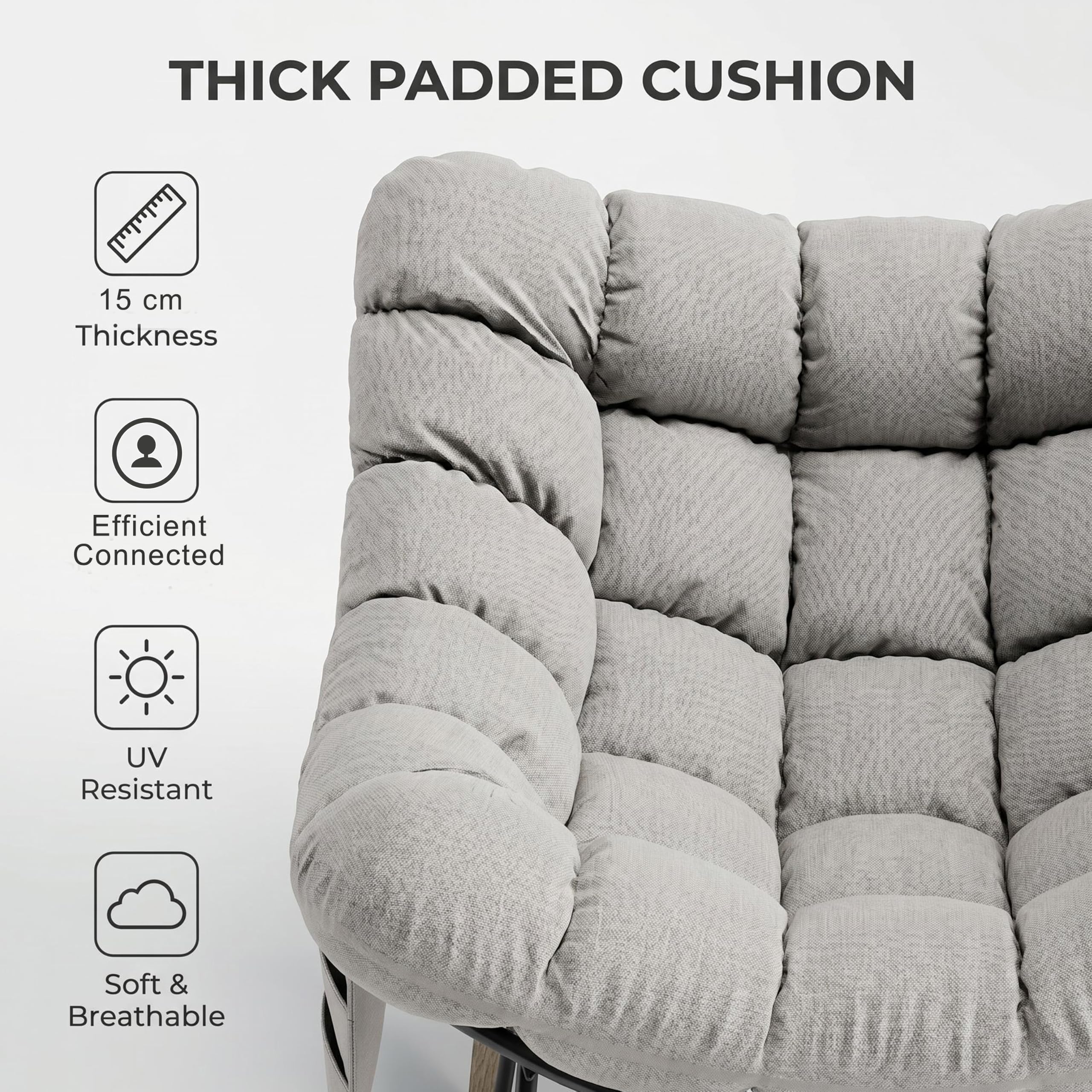 Fiutazge 2 Pezzi Sedia a Dondolo da Esterno,Poltrona Relax Ergonomica a Forma di Uovo per Giardino,Balcone,Veranda e Soggiorno,Portata 180 kg,Beige