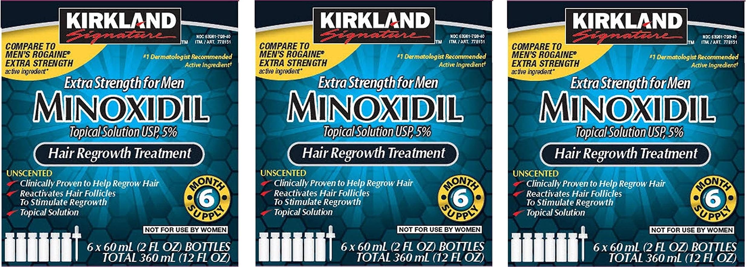 Kirkland Minoxidil 5 percentage Extra Strength Hair Loss Regrowth Treatment Men, 3 Pack (6 Months Supply)