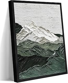 Framed Abstract Green Texture Mountain Wall Art Modern Minimalist Oil Painting Abstract Green White Picture Home Decor Natural Mountain Landscape Print Art Decoration for Livingroom Bedroom Office(12x16in)