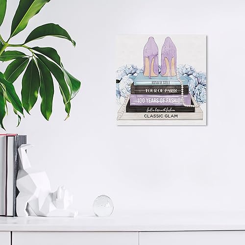 Miniatura 5 de Wynwood Studio Arte moderno en lienzo moderno de moda y glamour, libros y tacones azul lavanda, arte de pared para sala de estar, dormitorio y baño,