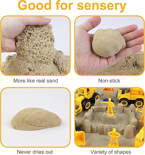 Miniatura 4 de Kit de construcción de arena, caja de arena, arena mágica de 2.2 libras con 4 camiones de construcción desmontables, grúa torre, 8 moldes de arena,