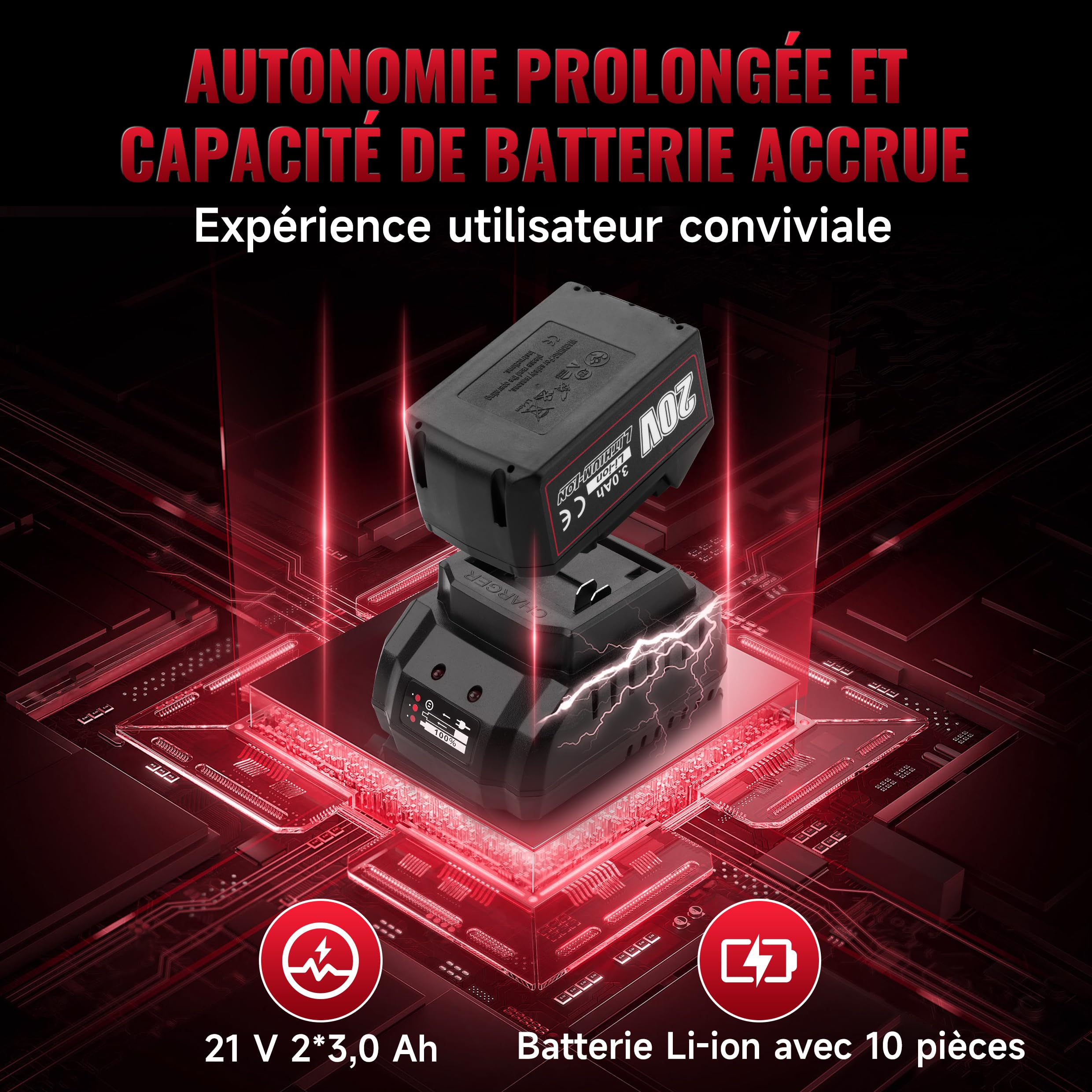 TEENO Brushless Clé à chocs sans fil, 320Nm Boulonneuse a Choc avec 3.0Ah Batterie, Boulons de Roue, Boîte avc 25pcs Accessoires