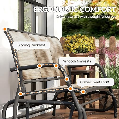Miniatura 8 de Outsunny Banco planeador de patio para 3 personas, columpio para porche al aire libre con 3 asientos, tela de malla transpirable, marco de metal,