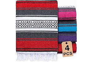 4 Pcs Mexican Serape Blankets Bulk Handwoven Mexican Yoga Blanket Towel Colorful...