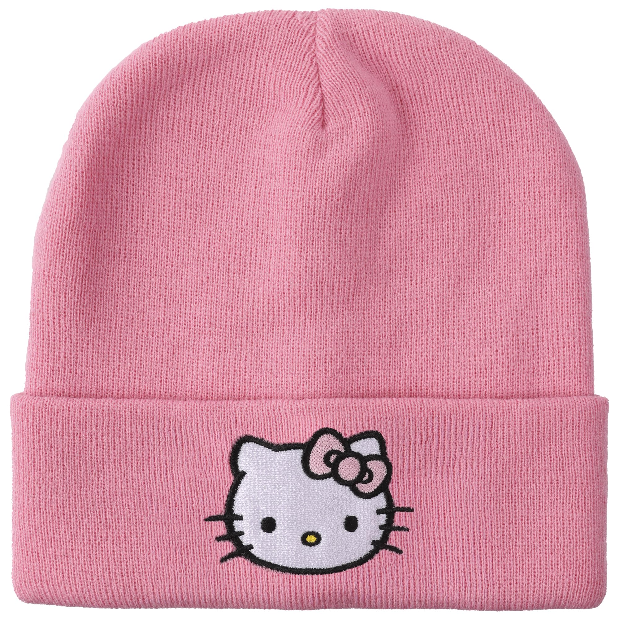 Bioworld Women's Hello Kitty Embroidered Pink Hello Kitty Embroidered Cuff Beanie – Official Sanrio Merchandise Pink Knit Woolly Hat