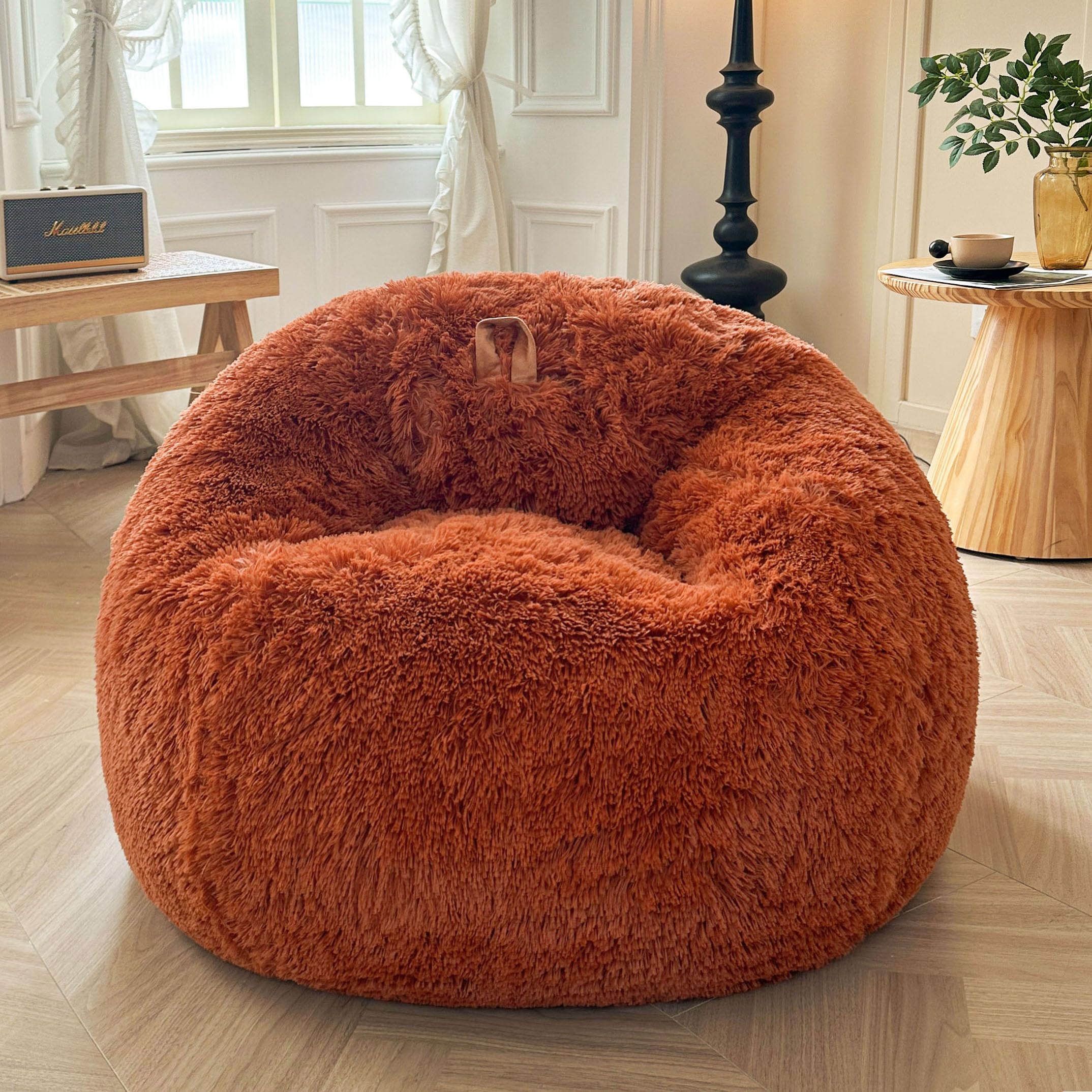 XeGe Fluffy Bean Bag Chair Cover(No Filler), Faux Fur Washable Soft Stuffed Animal Storage Bean Bag Cover for Plush Toys or Textile, Plush Shaggy