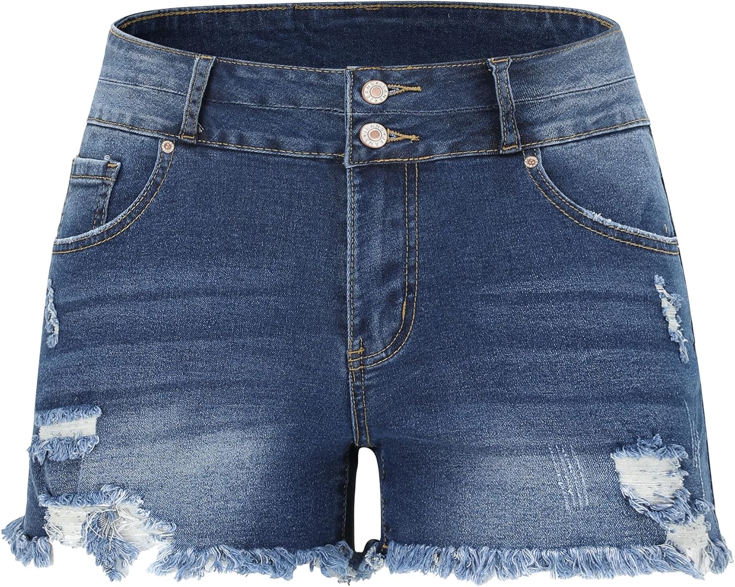 THUNDER STAR Women Mid Rise Ripped Stretchy Jeans Shorts Frayed Raw Hem Casual Denim Shorts 10-12 Blue-sb2