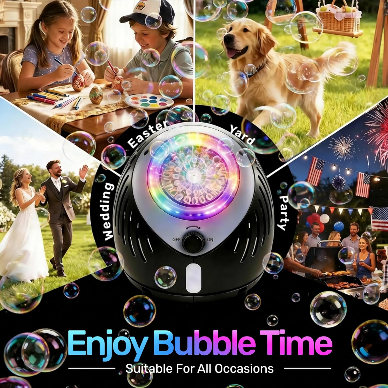 Play-Act Bubble Machine for Kids, Toddlers, Rechargeable Battery Operated Bubble Machine Blower with Solutions and USB Charging Cable, Party Favors, Summer Outdoor Toy for Wedding, Kids Birthday Gift