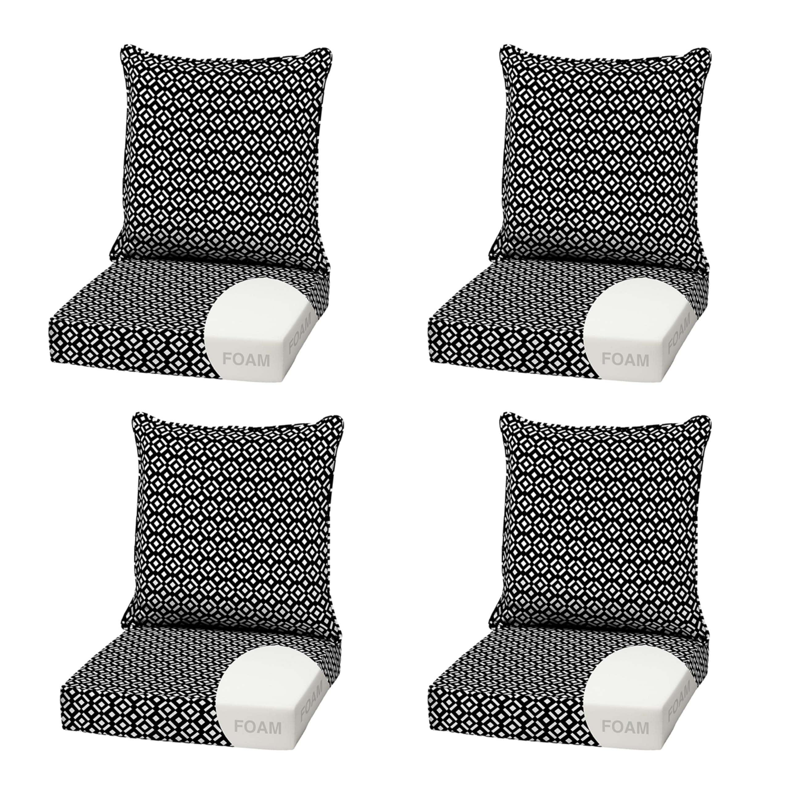 Arden Outdoor Deep Seat Cushion Set, Foam, 4-Pack, 22x24, Black Demi Tile