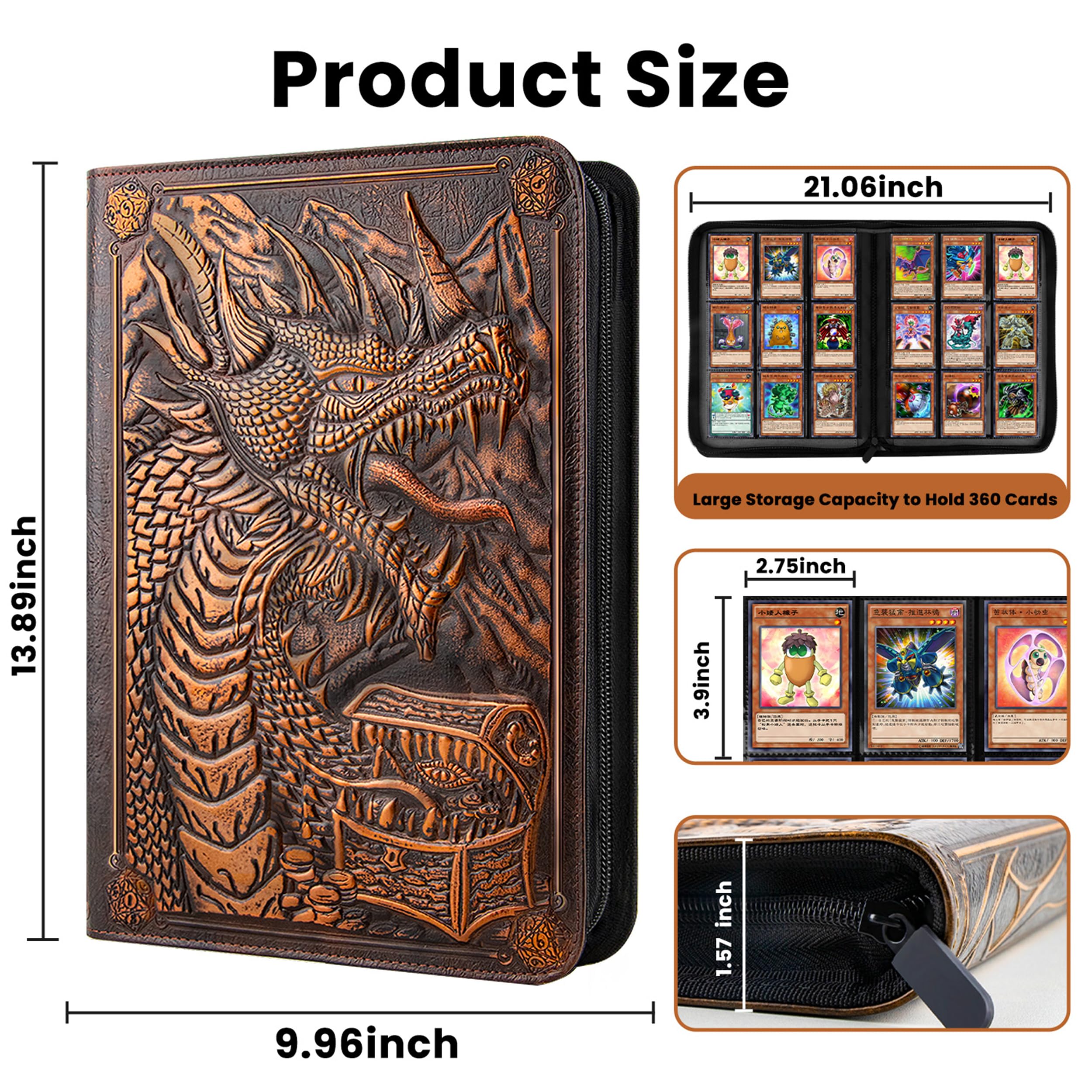 Carpeta de tarjetas de 9 bolsillos, carpeta de tarjetas coleccionables con cremallera premium, carpeta de colección de poliuretano de doble cara de 360 grados, álbum de coleccionista con diseño de