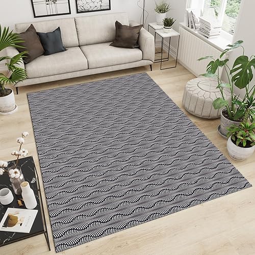 Miniatura 3 de Alfombra gris creativa de líneas onduladas, exquisita arte simple, suave, lavable, alfombra de interior, fácil de limpiar, para mesita de noche,