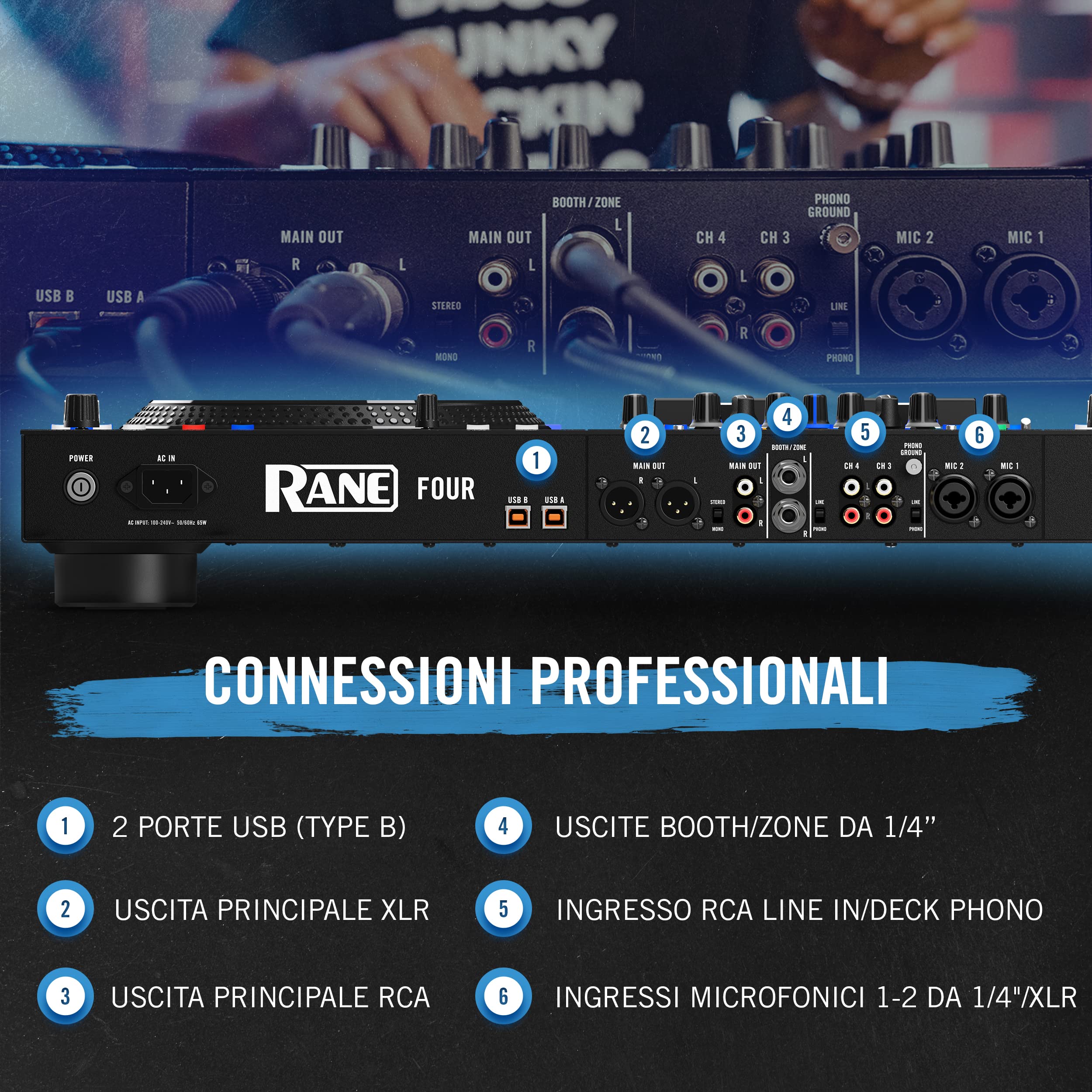 RANE FOUR Advanced 4 Channel Stems Console DJ z Jog Wheel 8.5" Display, Mixer Effetti Interni, Serato DJ Pro