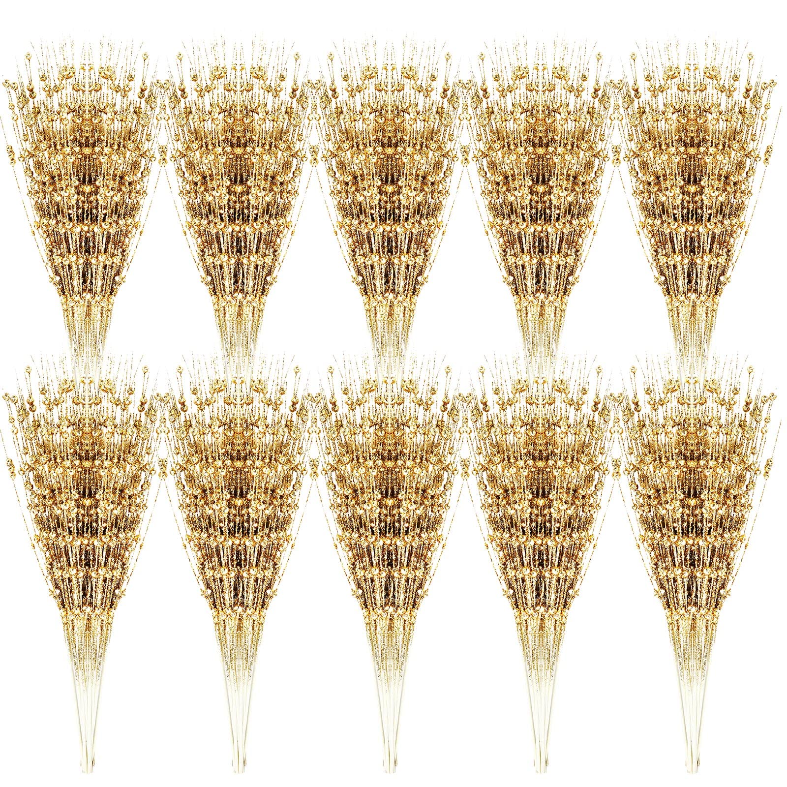 Geosar 30 decorazioni artificiali glitterate a forma di bacca, 43 cm, bastoncini finti floreali, centrotavola, ramoscelli di perline per centrotavola, ghirlande di alberi, ornamenti per la casa (oro)