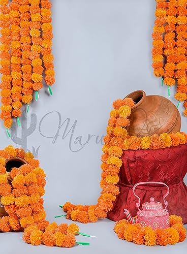 Miniatura 7 de Marubhumi 5 PC - 5 feet Artificial Marigold Flower Garland – Long Strands for Diwali, Wedding & Festive Decoration – Traditional Indian Home Decor