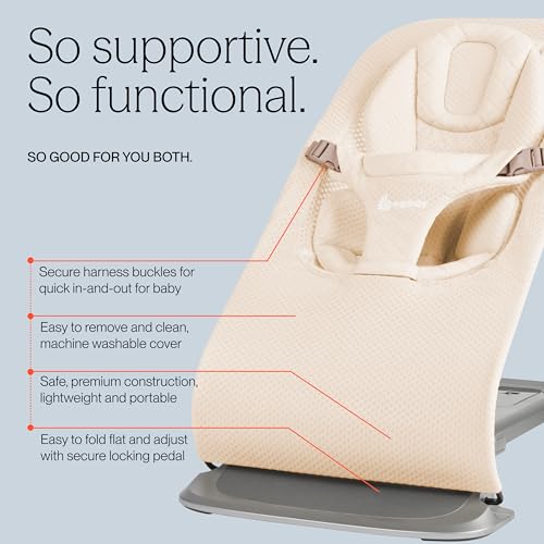 Image of Ergobaby Evolve 3-in-1 Bouncer, Adjustable Multi-Position Baby Bouncer Seat with Newborn Insert, Head-Hip Support, Ergonomic & Lightweight Rocking Chair, Folds Flat for Storage, 2-13 Kgs, 0-2 Years