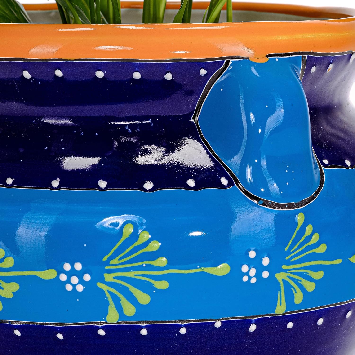 Evergreen Garden Talavera Mexican Pottery Ceramic Chata | Flower Pot Plant Succulent | Indoor Outdoor (12 in. Blue Striped)