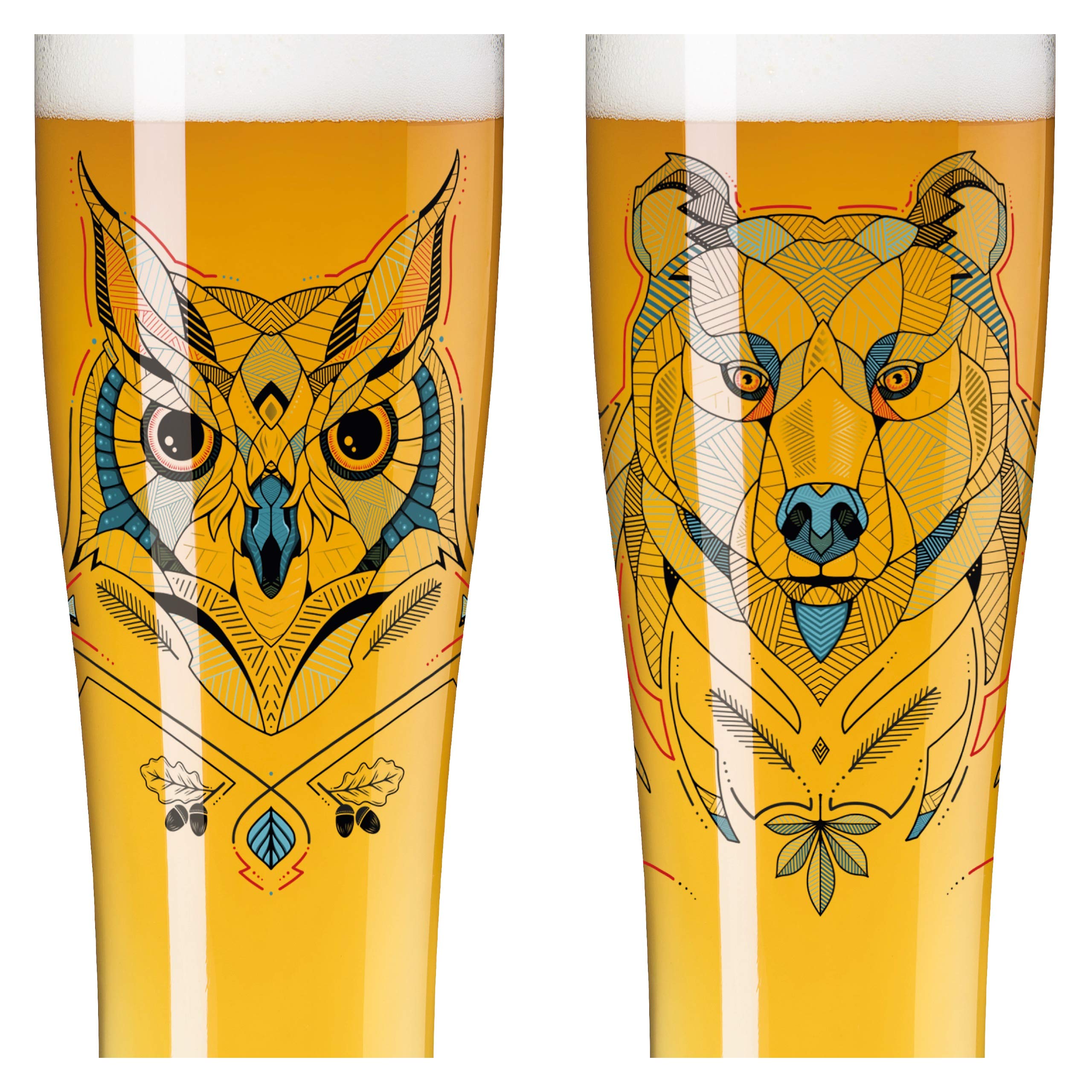 Verre à Bière Ritzenhoff 500ml - Set De 2 Verres Bière Blanche - Motif Ours Et Chouette
