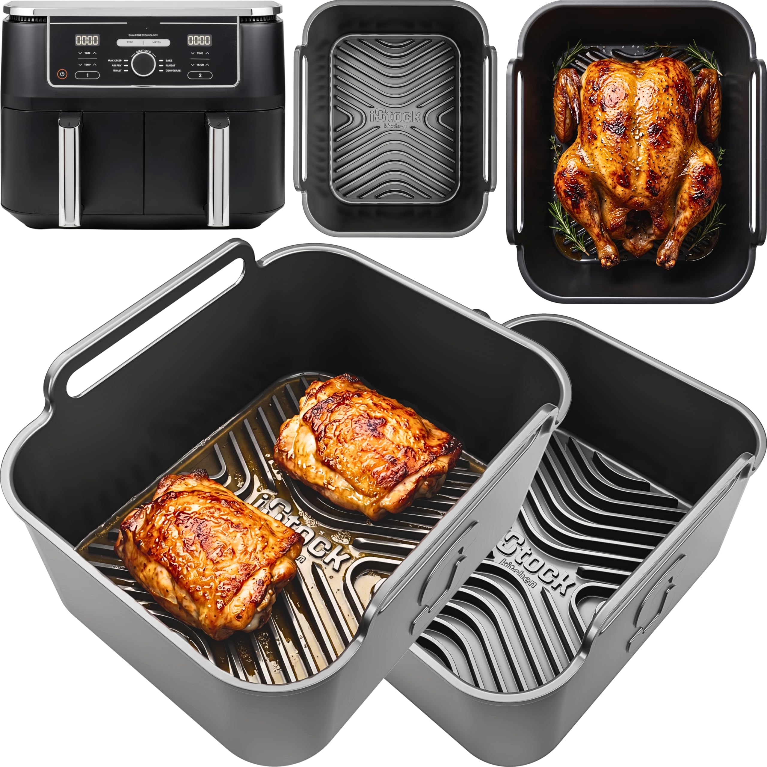 AirFlow Pro™ Ninja 9.5L AF400UK Silicone Liners | Glove-Like Fit, 15mm Raised Ridges for Crisp AirFlow + 3mm Thick | Dishwasher Safe | Designed for Ninja AF400UK Accessories 2PCS | by iStock Kitchen — image 1