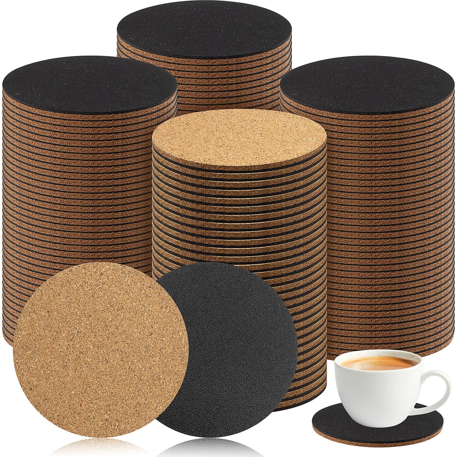 Lot de 100 dessous de verre ronds en liège - 10 cm - En cuir synthétique épais - Avec dos en liège - Pour verres, tasses, gravure laser, bricolage, bar, mariage