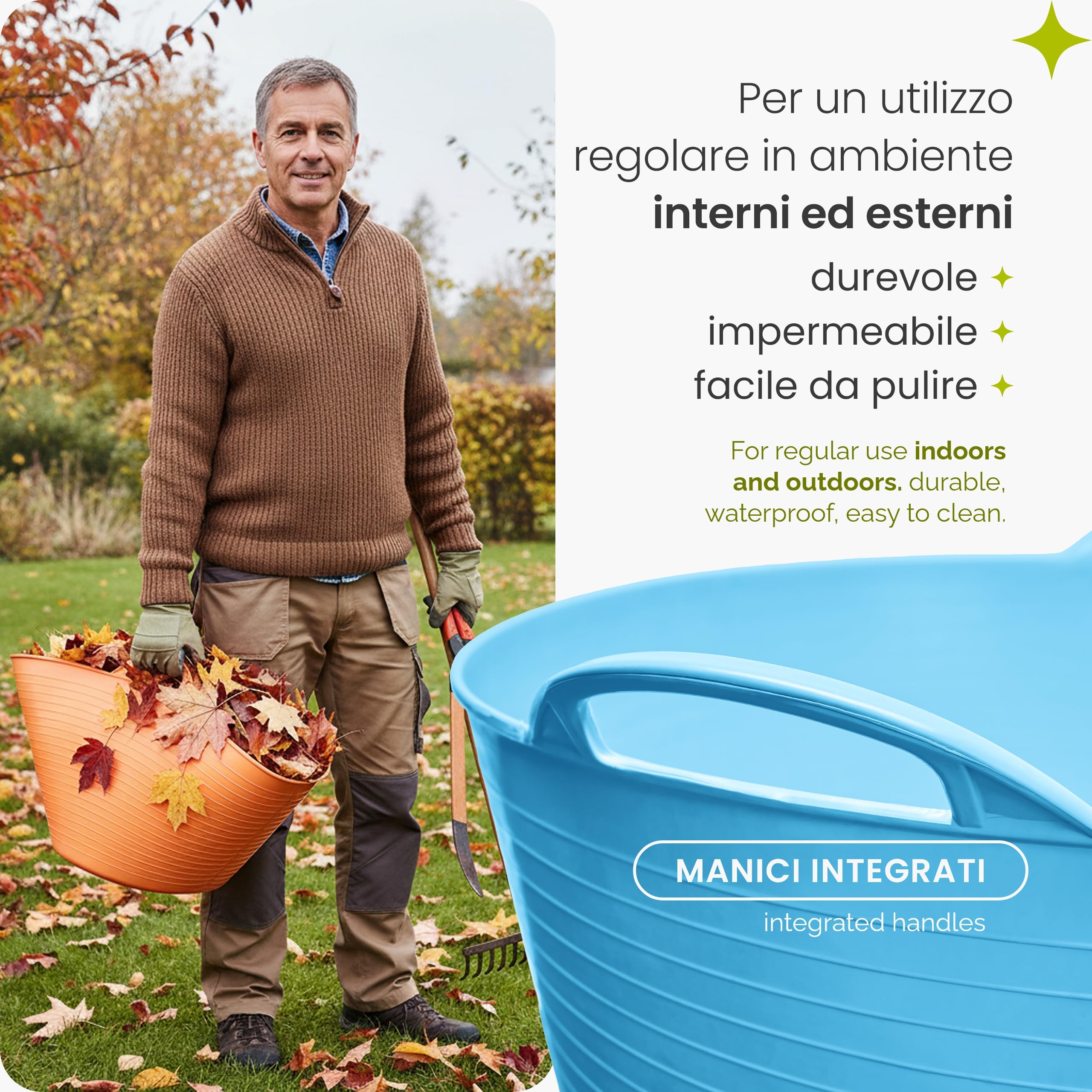 Garronda Set da 4 Cesti Multiuso in Plastica Flessibile 42 L per Casa Bagno Giardino e Giochi Bambini con Manici Ergonomici Organizzazione e Trasporto Blu GD-0184