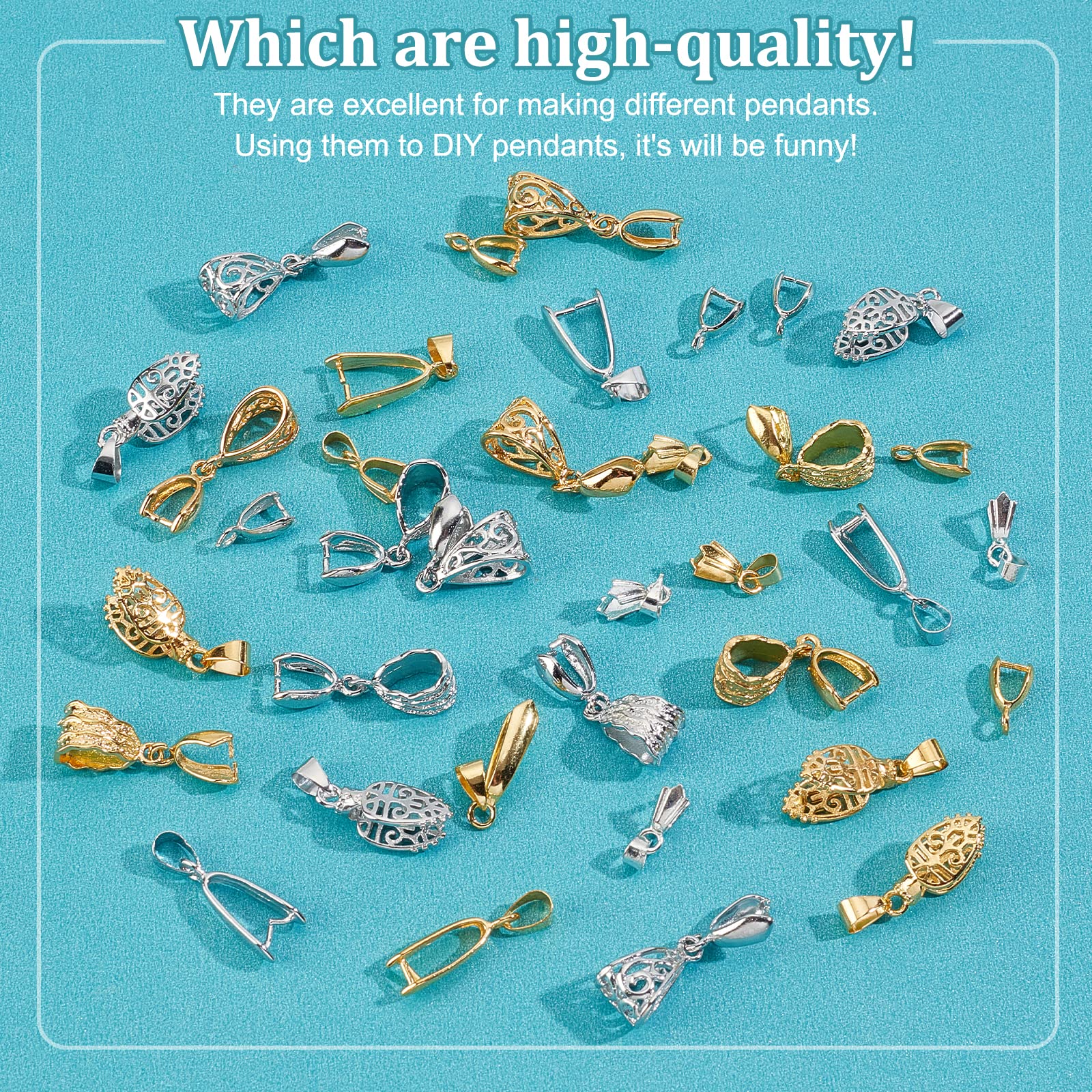 SUPERFINDINGS 48Pcs 6 Style Brass Pendant Pinch Bails Ice Pick Pinch Bail Bead Pendant Connector Silver Gold Dangle Bead Pendant Connector Filigree Rack Plating Jewelry Clasps for DIY Jewelry Making - Image 4