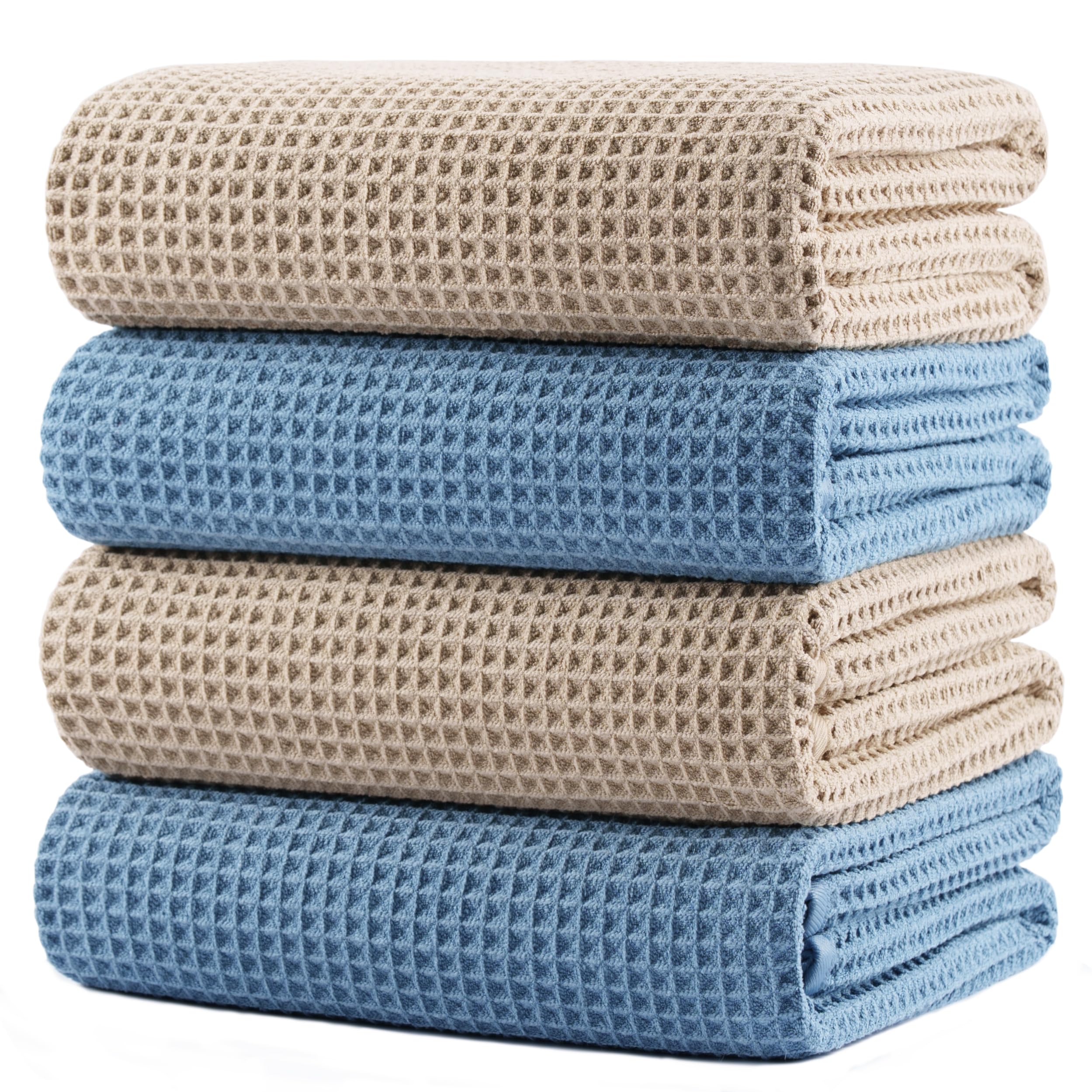 POLYTE 430 gsm Microfibre Oversize Quick Dry Lint Free Bath Towel, 152 x 76 cm, 4 Pack (Waffle Weave)