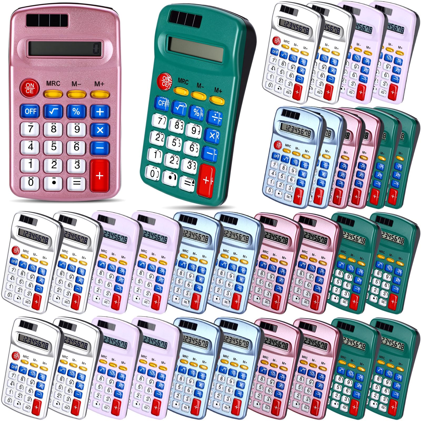 Flutesan Confezione da 30 calcolatrici tascabili, piccole dimensioni, alimentate a batteria, 4 funzioni, calcolatrice di base per studenti, bambini, scuola, casa, ufficio (blu, grigio, rosso, verde