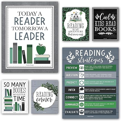 Miniatura 9 de Hadley Designs Carteles de lectura para decoración de aula primaria y biblioteca, 6 decoraciones de esquina de lectura para decoraciones de aula