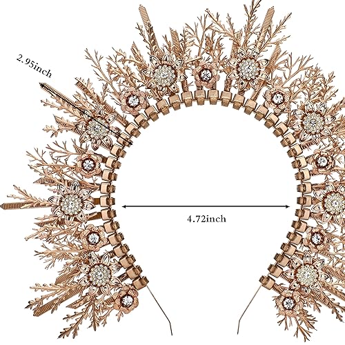 Miniatura 7 de Gold Leaves Halo Crown Headpiece Woodland Goddess Zip Tie Headband for Women Princess Hair Accessory Cosplay Adult Tiara Photoshoot Props Bridal