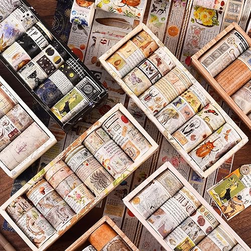 Miniatura 8 de Juego de 18 rollos de cinta washi vintage, sello de castillo, cinta adhesiva retro de 51015202530502.953 in de ancho, 6.56 pies de largo, cinta