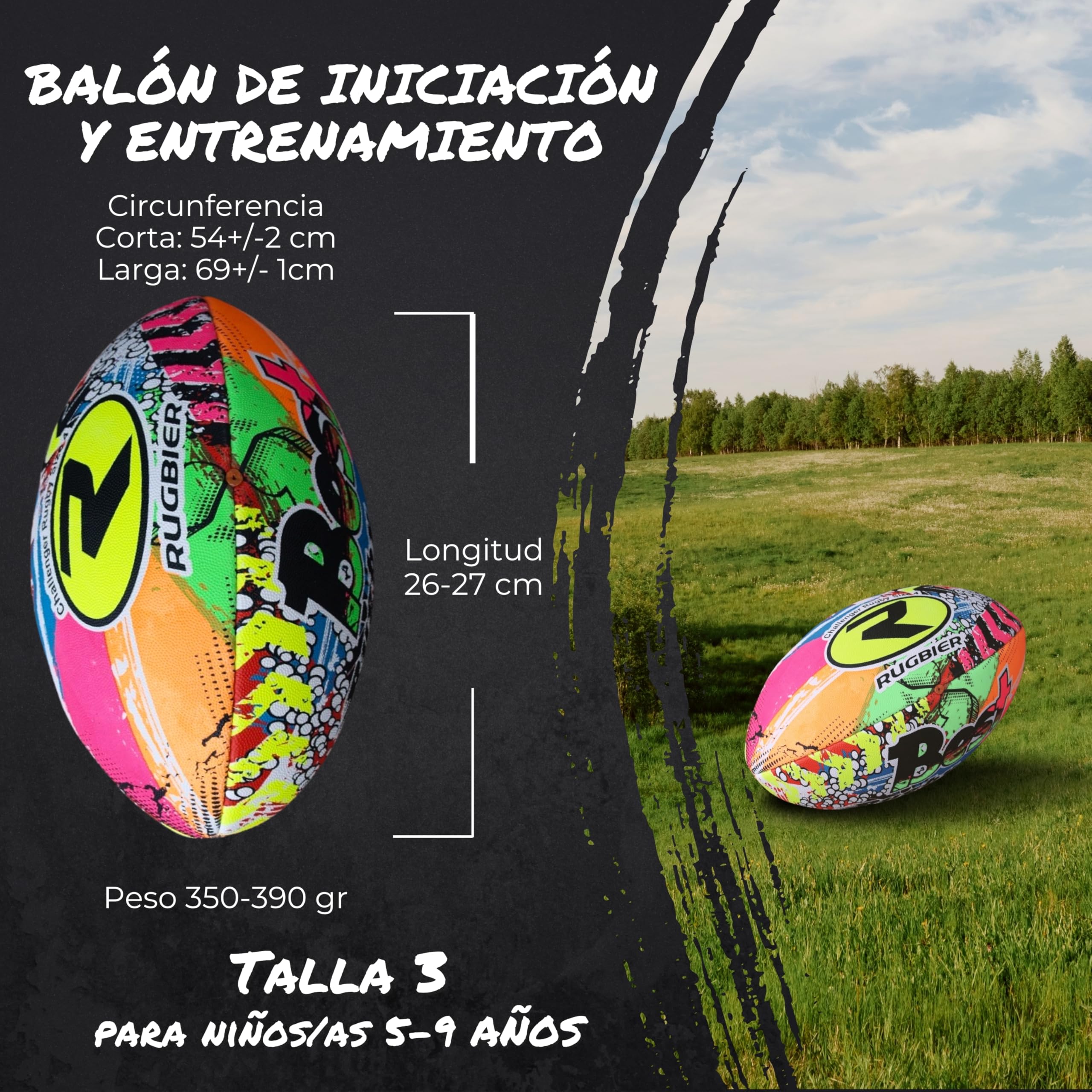 Pallone da Rugby per Bambini e Bambine T3 – Pallone per Scuola - Iniziazione e Allenamento - Design Esclusivo - Modello Best Rugby
