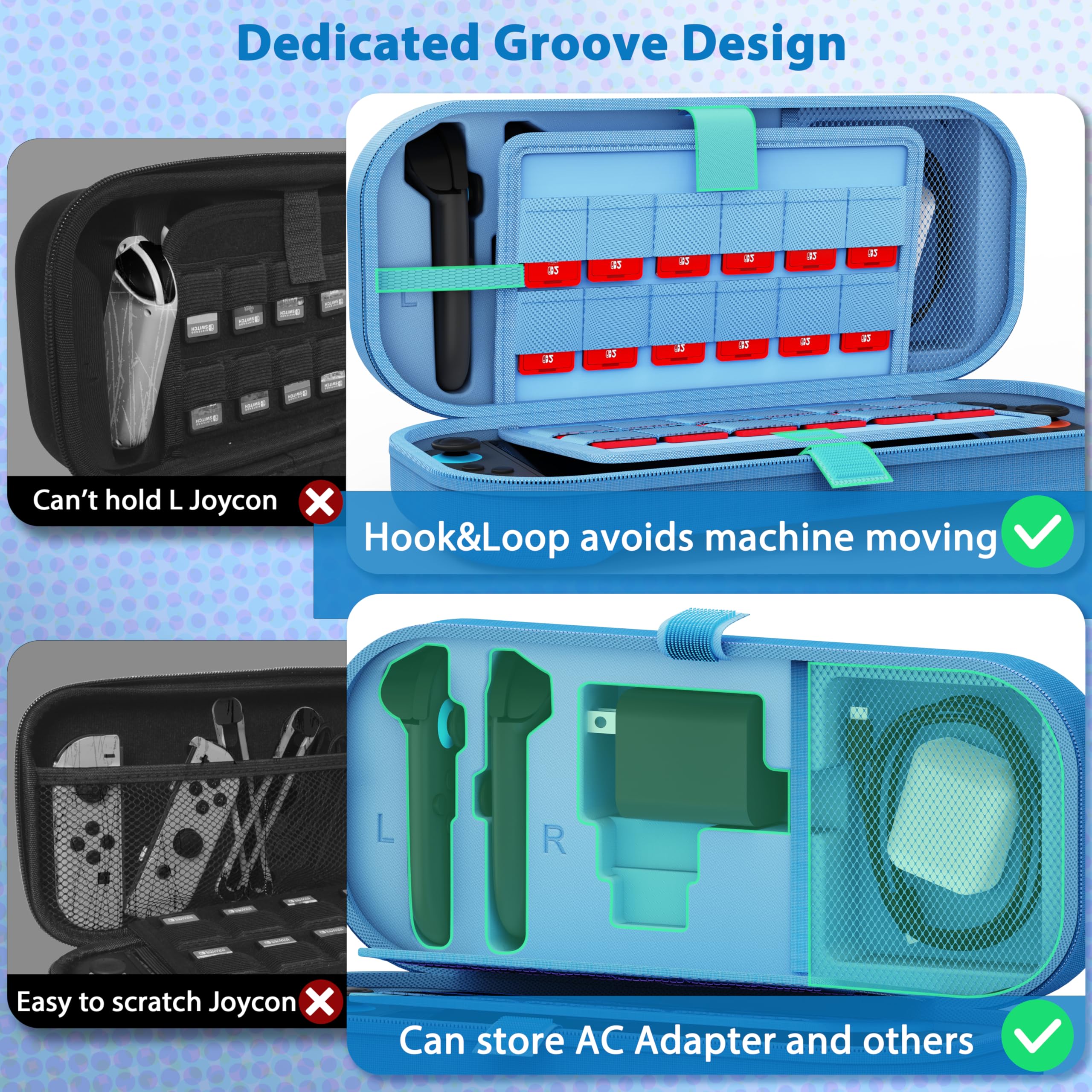 TIKOdirect Étui de transport pour Nintendo Switch 2 (2025) et Switch OLED 2021 et Switch 2017, sac de voyage rigide portable pour Joycon et adaptateur, étui de protection avec 24 emplacements pour