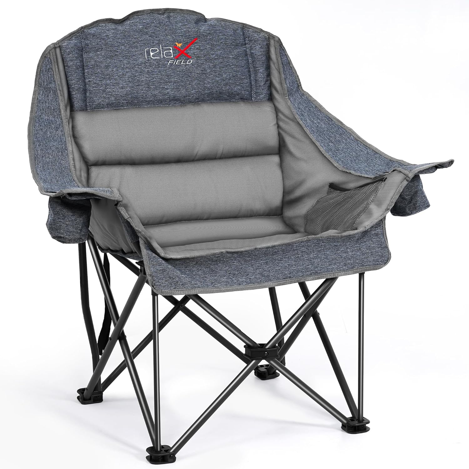 Oversized Camping Chair, Portable Folding Padded Camp Chairs with Side Pocket, Cup Holder, Heavy Duty Support 500LBS Outdoor Lounge Chair for Adults, Fishing, Sports, Trip, Grey Upgraded Grey