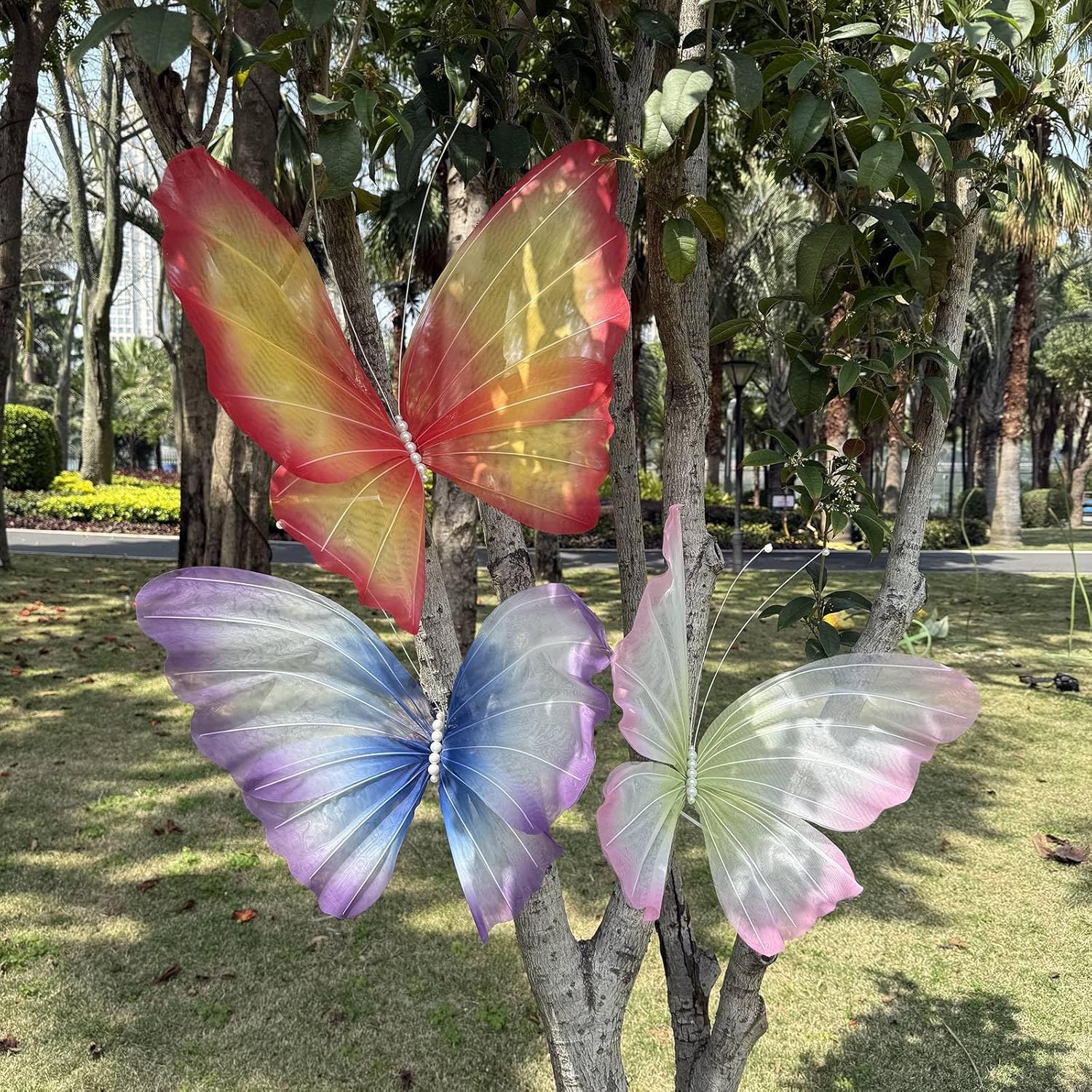 3Pcs Silk Butterfly Decorations,19.6" Large Butterfly Wall Decor,Mariposas Grandes para Decoration for Wedding Birthday Party Decor Ideal for Home and Event Decorations(Green Pink)