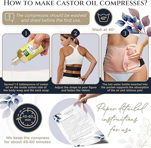 Miniatura 7 de Paquete de aceite de ricino de algodón orgánico con botella de agua caliente para aliviar el dolor corporal, paquete de aceite de ricino para