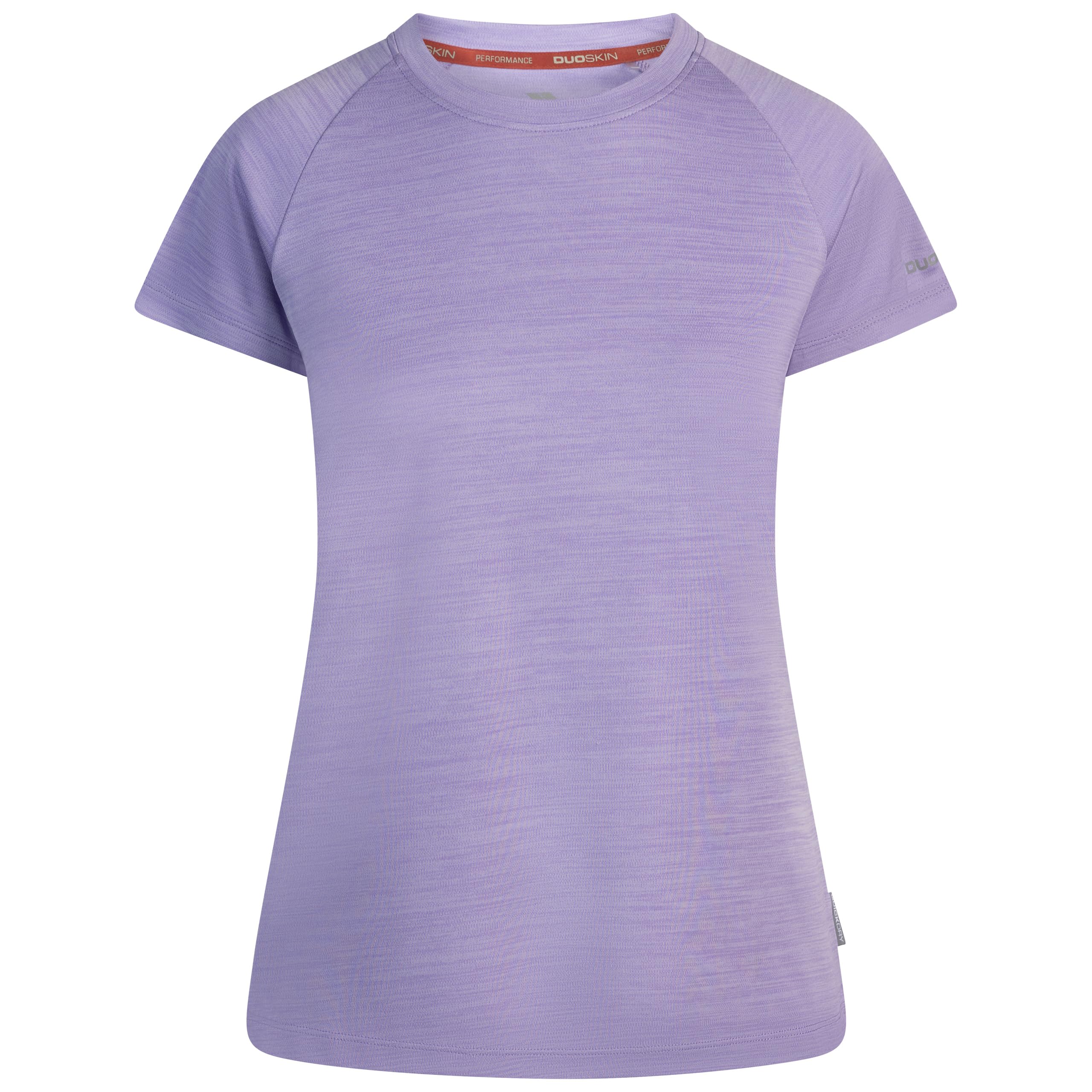 Trespass Womens Active Top Vickland - Quick Dry, Short Sleeves, Round Neck, Logo on Back, Duoskin Print on Sleeve, 100% Polyester