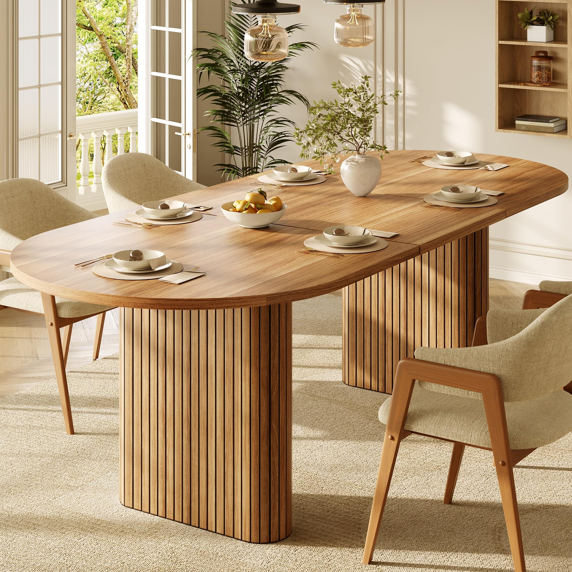 Tavolo da pranzo allungabile 120-160 cm, tavolo in legno ovale con struttura verticale, portata fino a 60 kg, 3 colori: legno naturale (marrone)