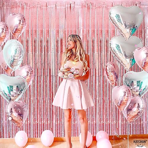 Miniatura 5 de KatchOn, Globos gigantes de novia de oro rosa con flecos iridiscentes de oro rosa – 40 pulgadas, paquete de 4 | Globo de anillo de diamante | Fondo