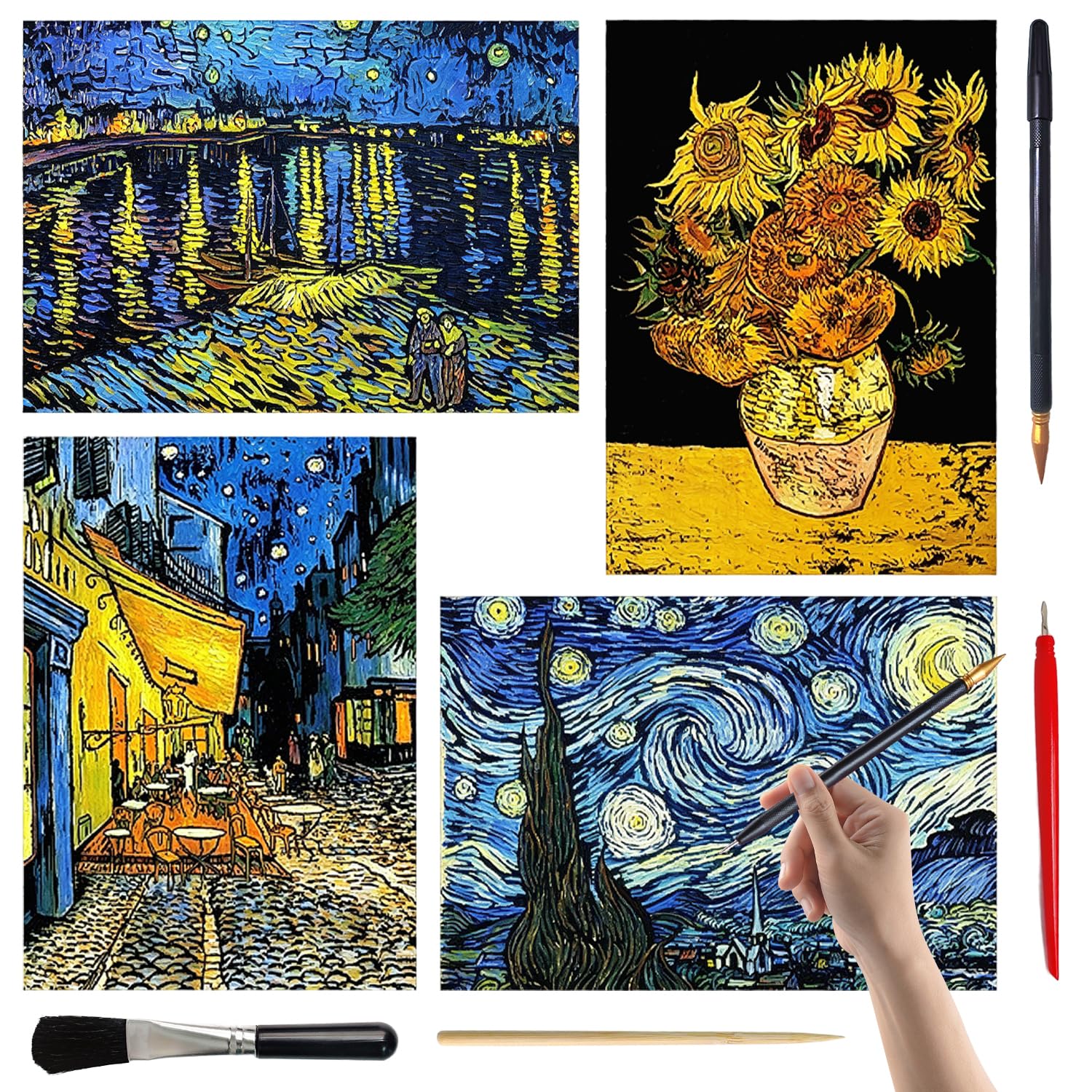 ZEKW Scratch Art for Adults and Kids - 4-Piece Rainbow Scratch Notes Kit with Scratching Tools, Creative Art Supplies Children & Adults, 41 * 29 CM（Art Painting Series)