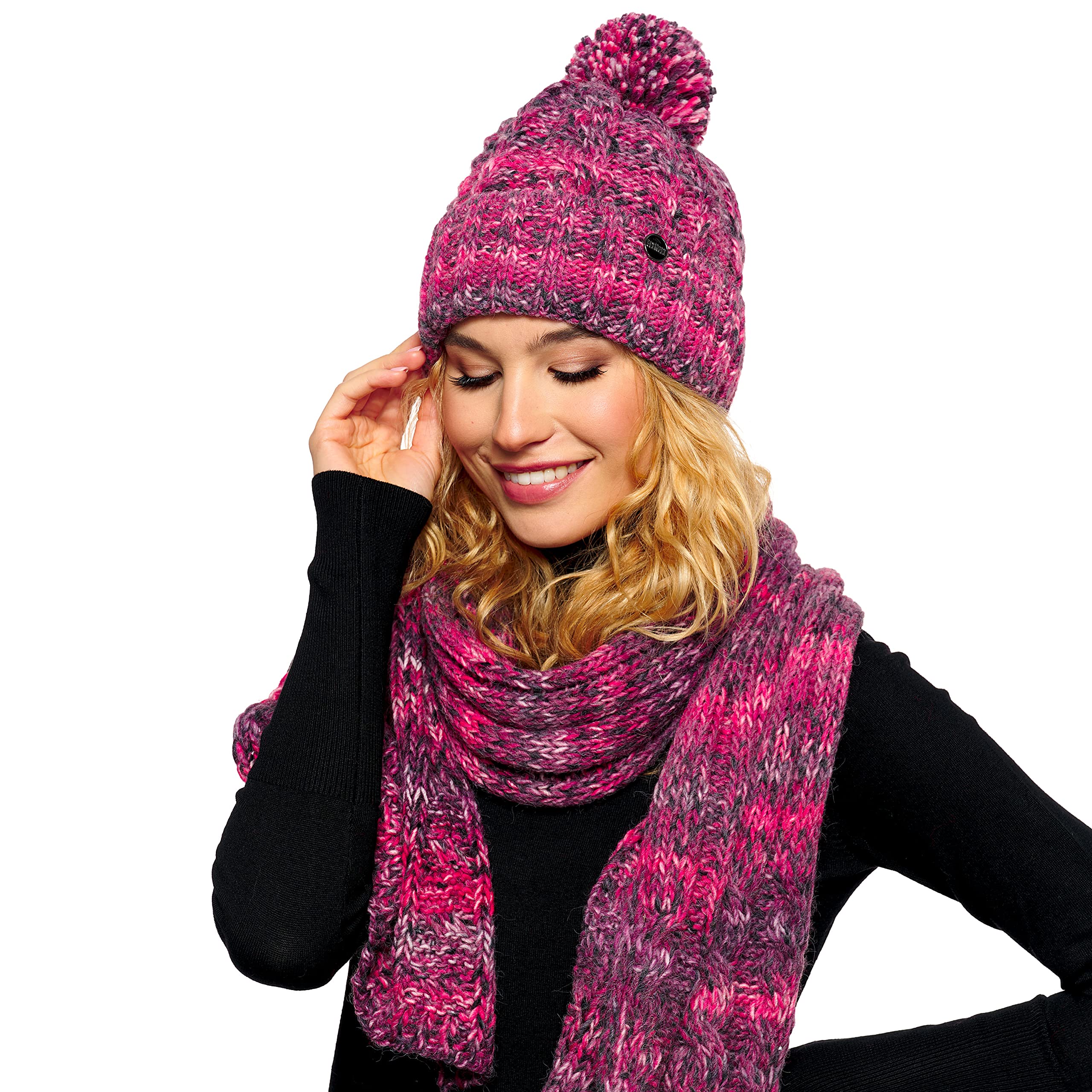 ELIMELI Damska zimowa czapka ciepła czapka z dzianiny czapka zimowa z pomponem Slouch Beanie damska zimowa czapka z pomponem wyprodukowana w UE, wybór kolorów 19005