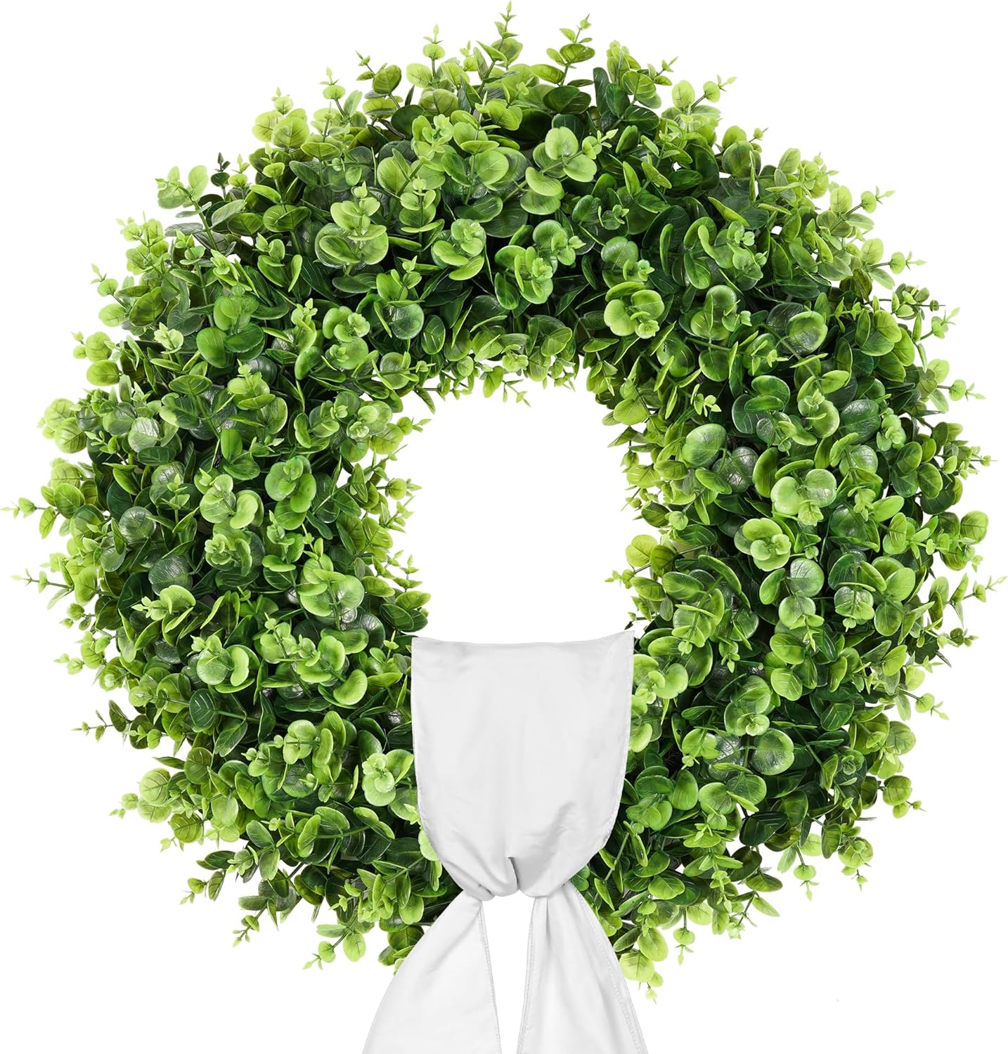 Vlorart 24 Inch Artificial Front Door Boxwood Wreath, Spring Summer Wreaths for Front Door, Large Green Wreath with Sash for Farmhouse Wedding Outside Year Round Indoor and Outdoor for Home Decoration