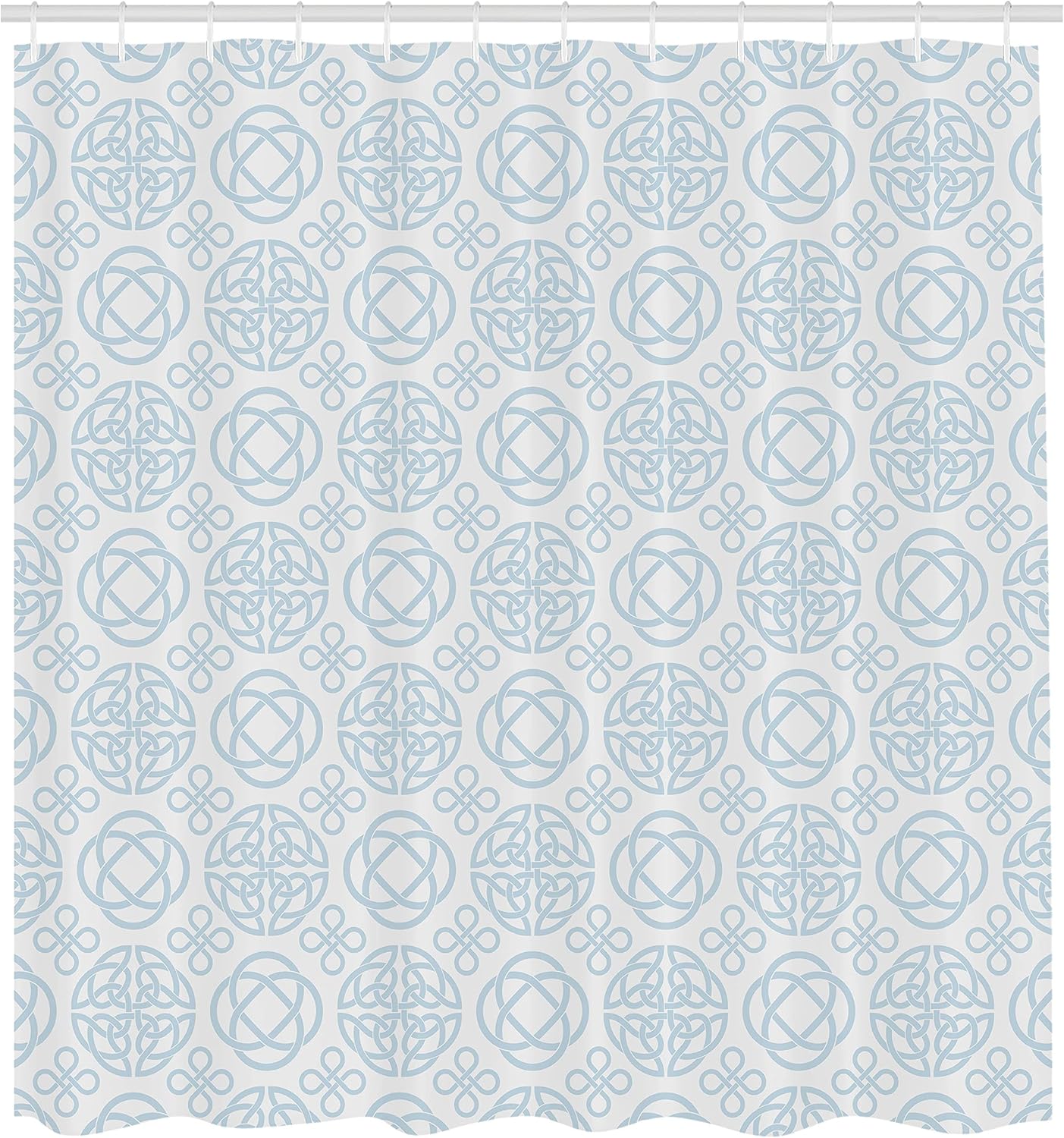 Ambesonne Celtic Shower Curtain, Retro Tribal Circle Knots Eternity Forms Pattern Boho Ireland Irish Floral Artwork, Cloth Fabric Bathroom Decor Set with Hooks, 69" W x 75" L, Pale Blue