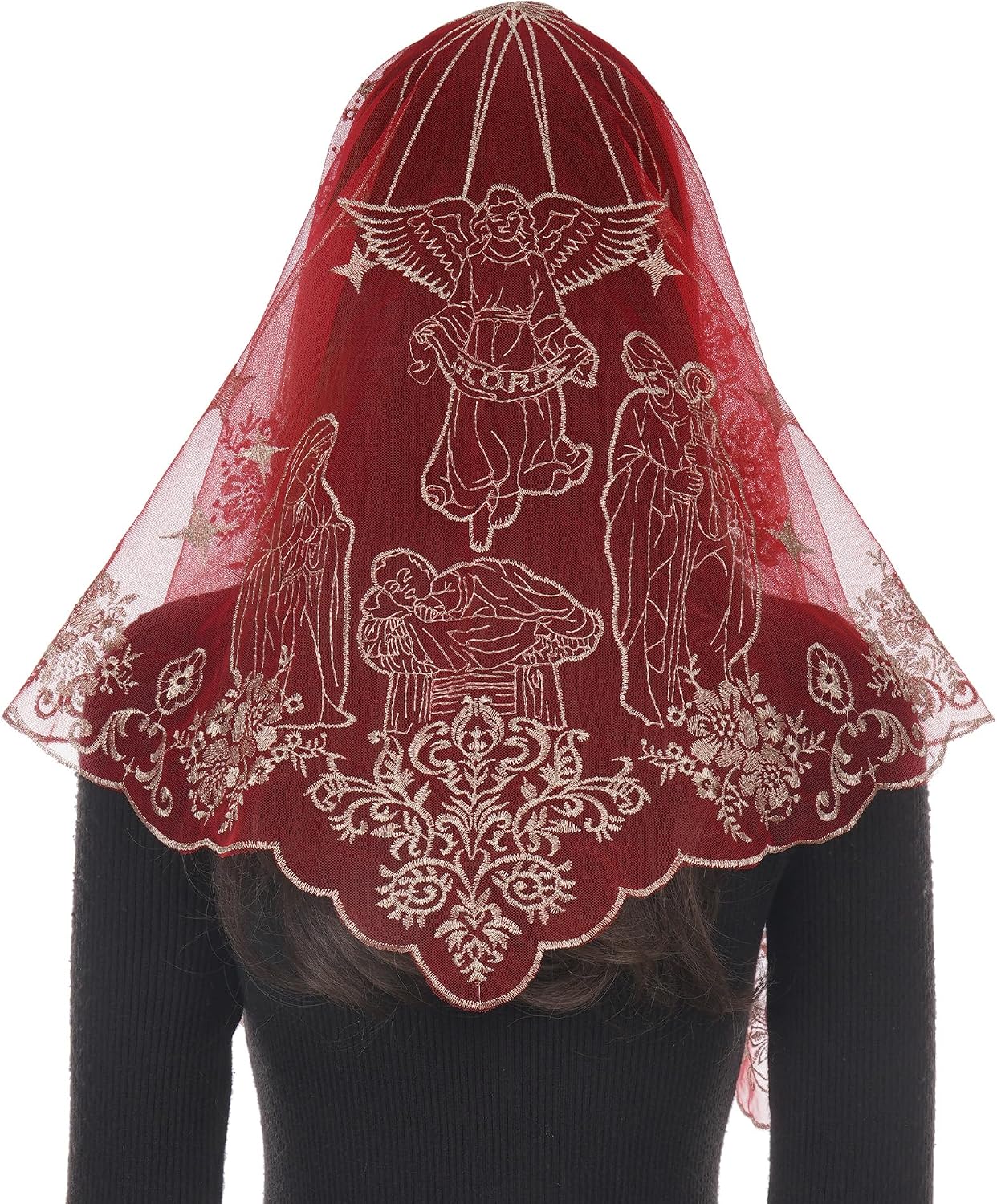Bozidol Catholic Veils for Women Mass, Nativity Scene Camellia Lace Mantilla Chapel Veils, Church Head Coverings